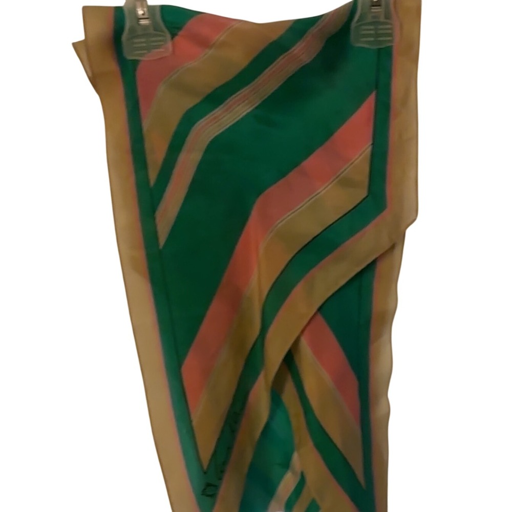 Vintage‎ Anne Klein Oblong Scarf Green Pink Gold Stripe 62" Logo Retro 70s 80s